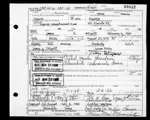 James B. Stigall Death Certificate - 1966